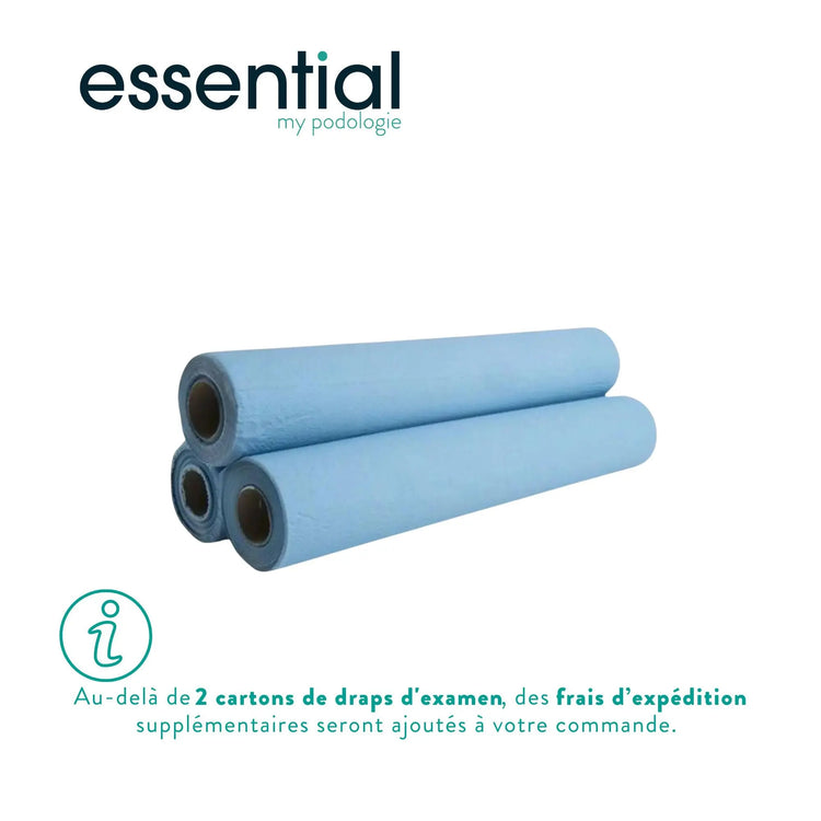 6 rouleaux Draps d'examen bleus plastifiés - 132 formats - 2 Plis gaufrés Essential 